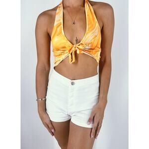 Women's Yellow Marble Halter Front Tie Top Size XS